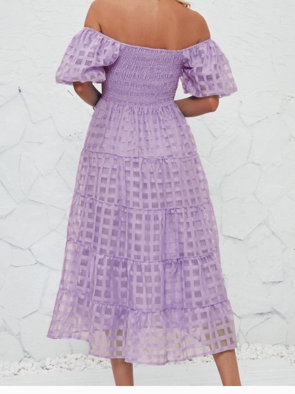 Pretty Garden Midy Dress S Light Purple Short Puff Sleeves Smocked Fairy - Picture 3 of 12